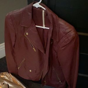 Burgundy leather bomber